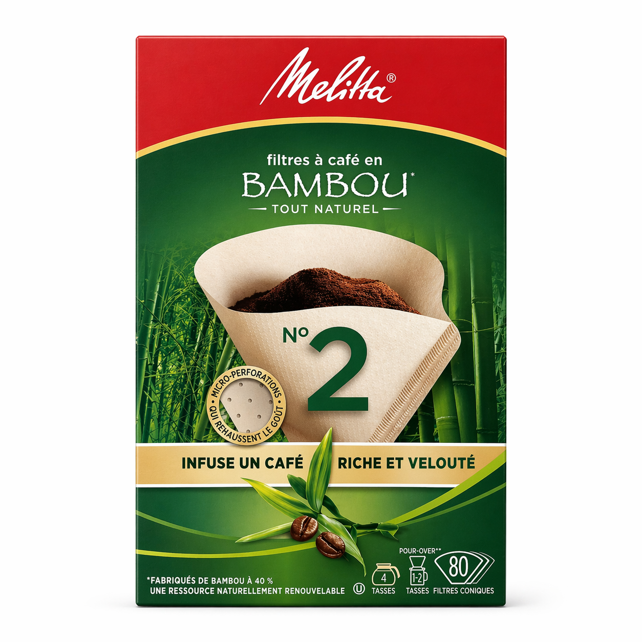 #2 Melitta Bamboo Cone Filter 80/pk